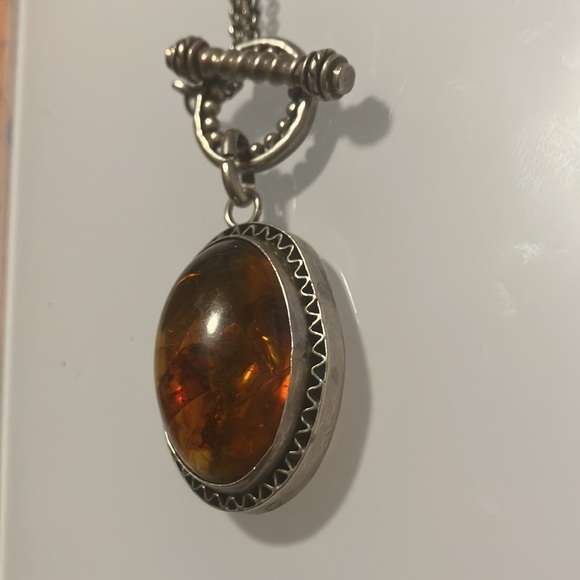 Genuine Baltic Amber & Sterling Silver Toggle Chain Necklace 🦋 - Picture 6 of 16